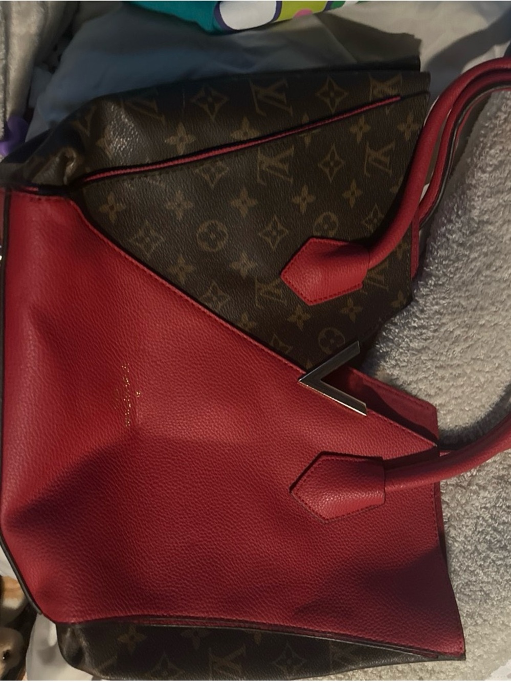 Louis Vuitton Brown Monogram and Red Leather Tote
